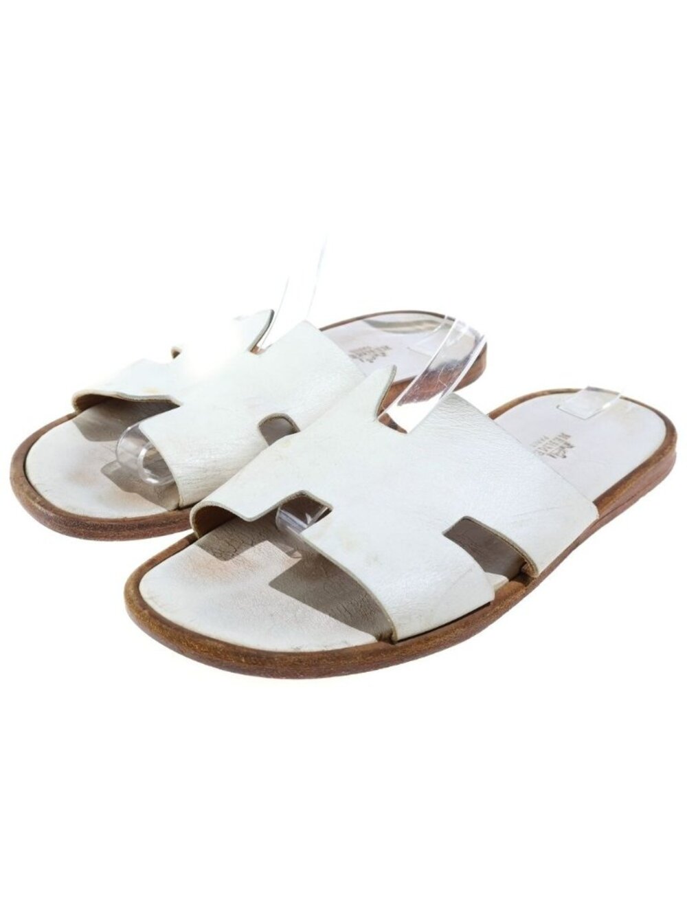Hermes Izmir Leather Flat Sandals Slides White - Picture 1 of 6